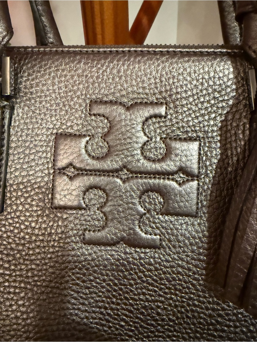 🩶 Tory Burch Metallic Pewter Leather Satchel with Tassels 🩶 - Picture 2 of 12